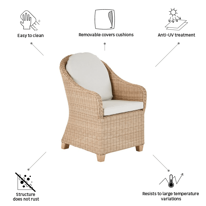 Set of 2 Naterial Medena dining chairs in wicker with an aluminium frame