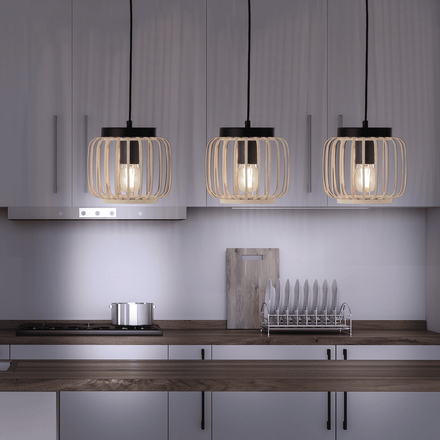 Lampadario pecan metallo e bamboo l70 cm 3xe27=50w