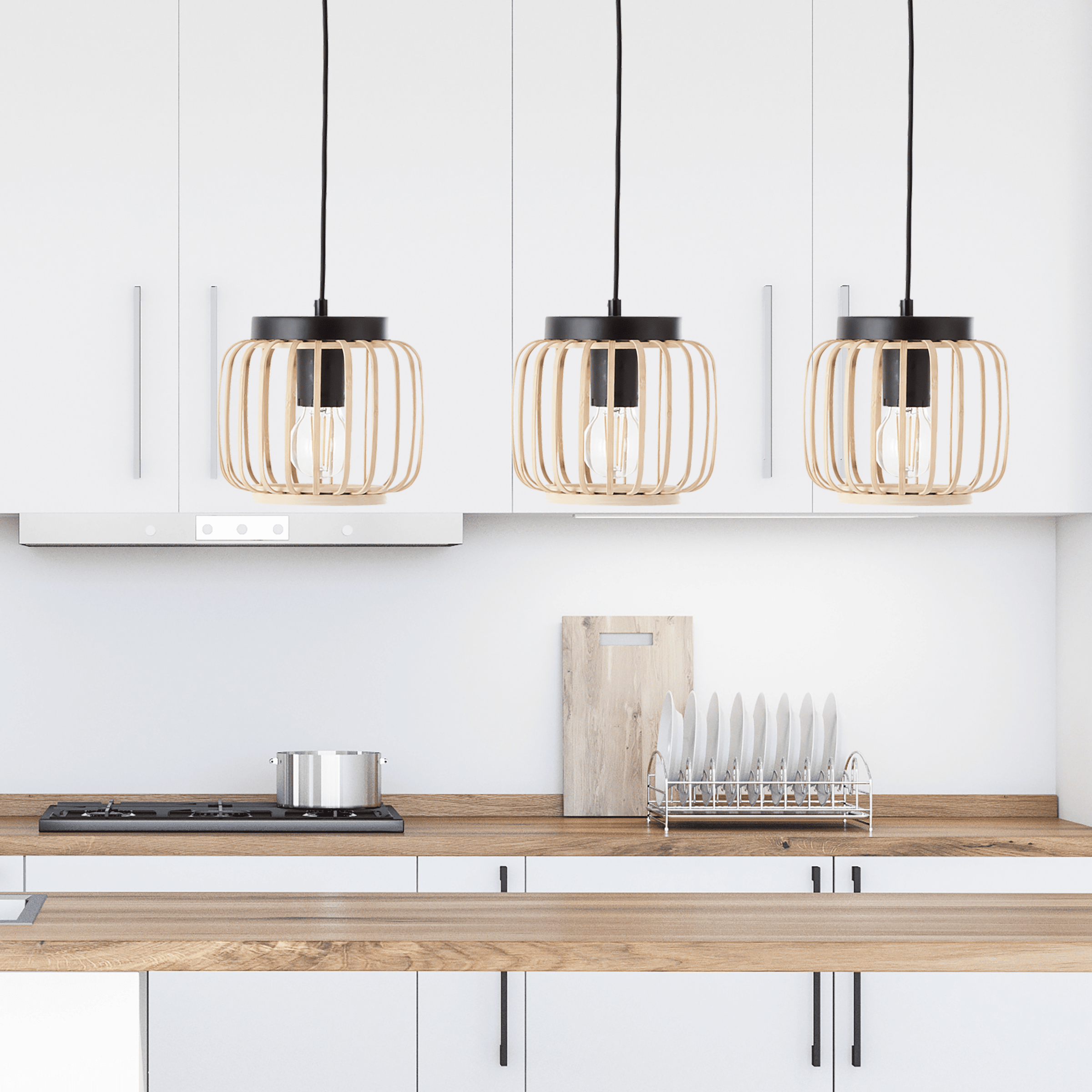 Pecan metal and bamboo chandelier, l70 cm, 3 x E27 = 50W