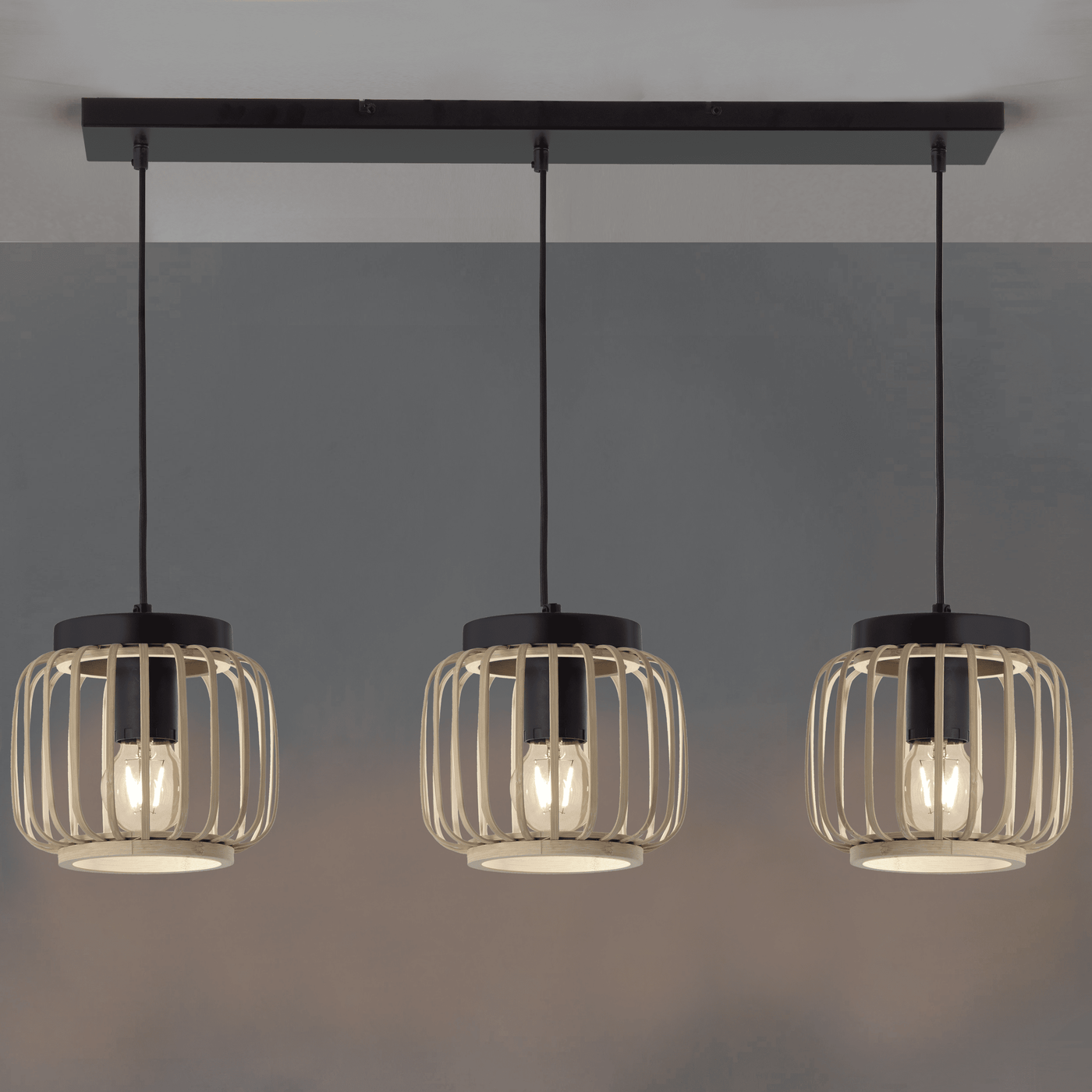 Pecan metal and bamboo chandelier, l70 cm, 3 x E27 = 50W