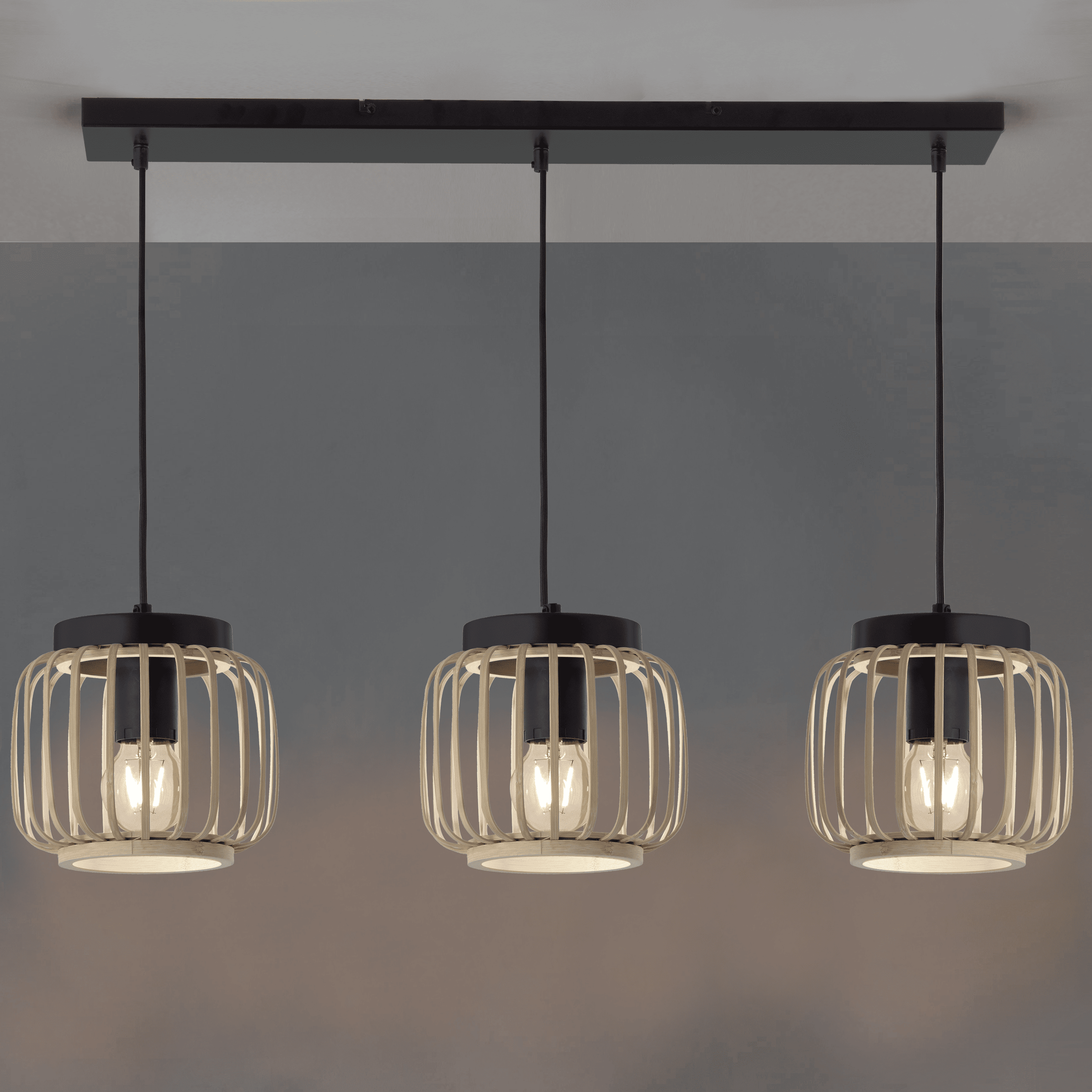 Pecan metal and bamboo chandelier, l70 cm, 3 x E27 = 50W