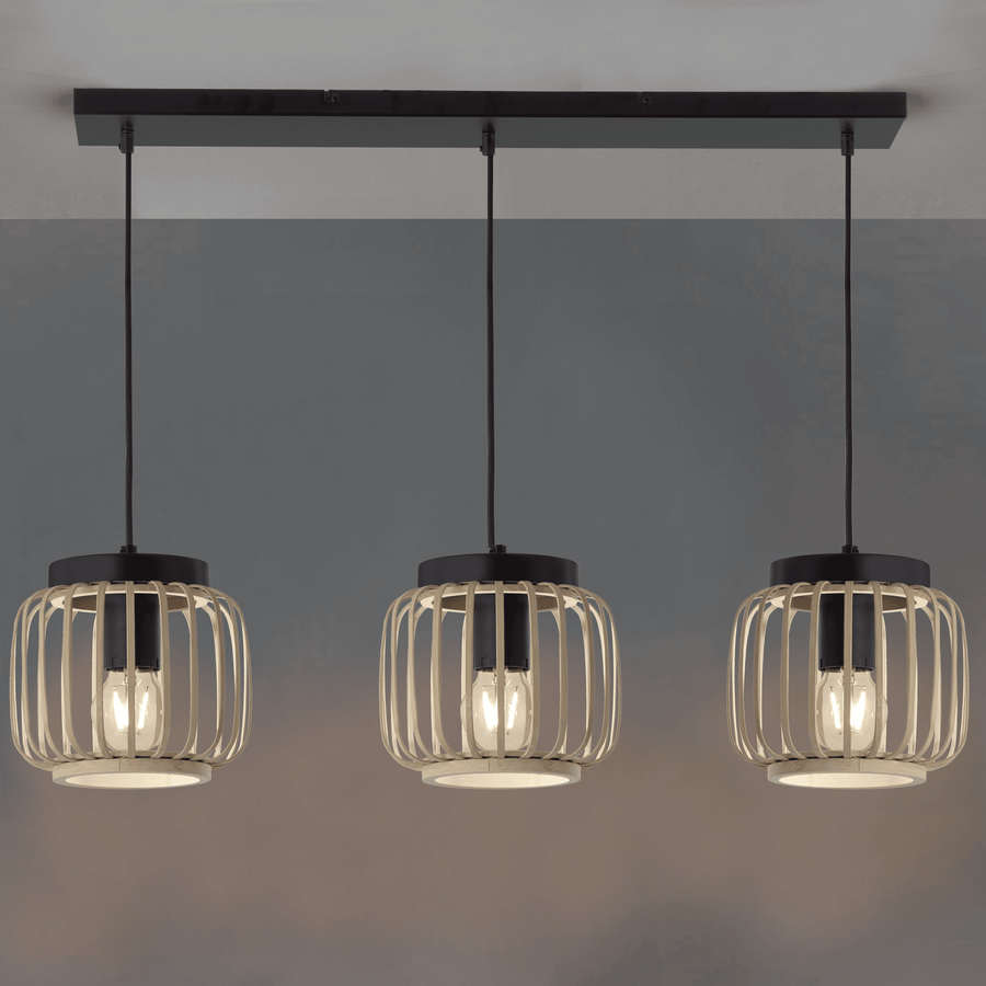 Lampadario pecan metallo e bamboo l70 cm 3xe27=50w