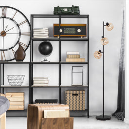 BLACK METAL PECAN FLOOR LAMP H159CM 3XE14