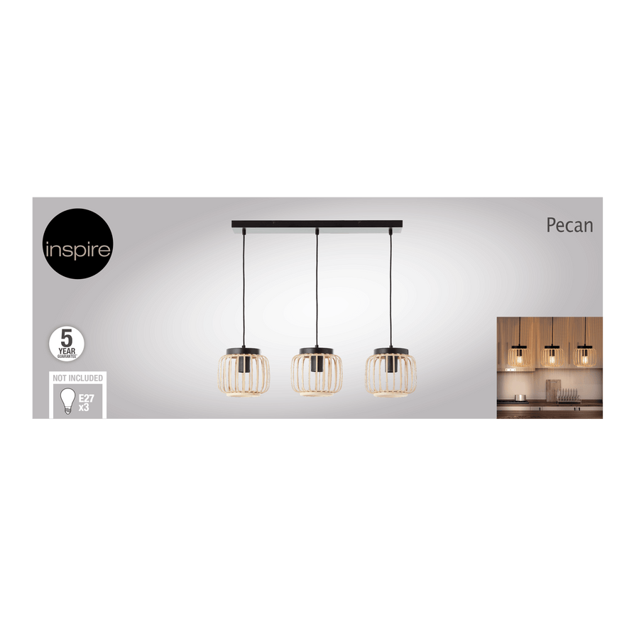Lampadario pecan metallo e bamboo l70 cm 3xe27=50w