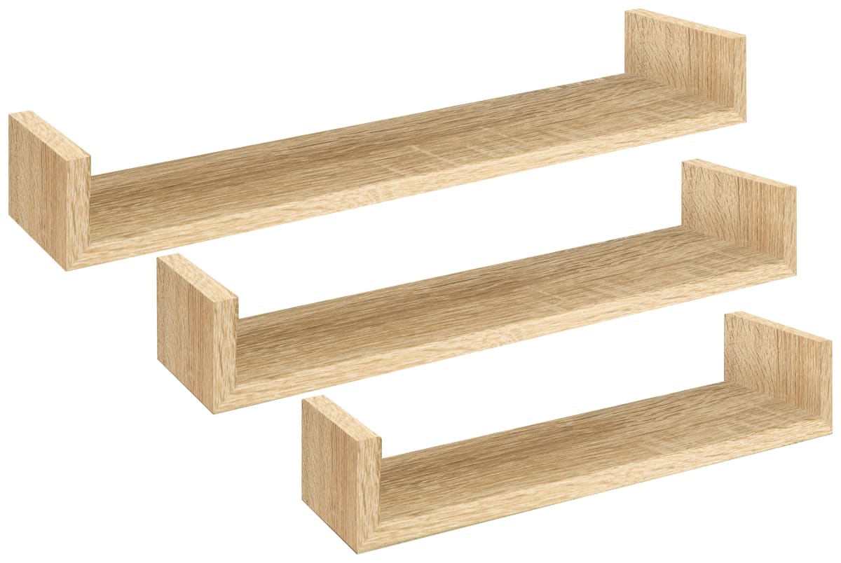 3 U-SHAPED SHELVES NATURAL OAK 60X15.5X3