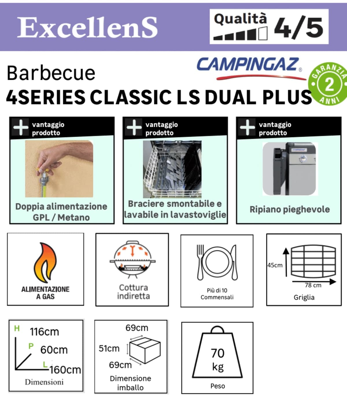 Bricocenter BBQ A GAS 4 SERIES CLASSIC LS PLUS DARK DUALGAS