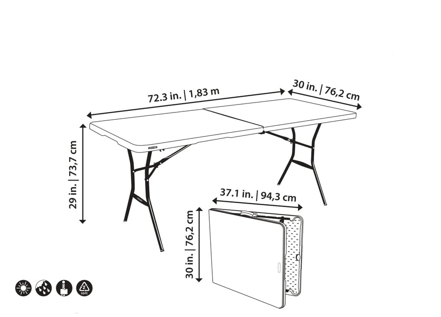 Bricocenter LIFETIME NATERIAL FOLDING TABLE 6 SEATS RECTANGULAR STEEL 76X183XH73.5