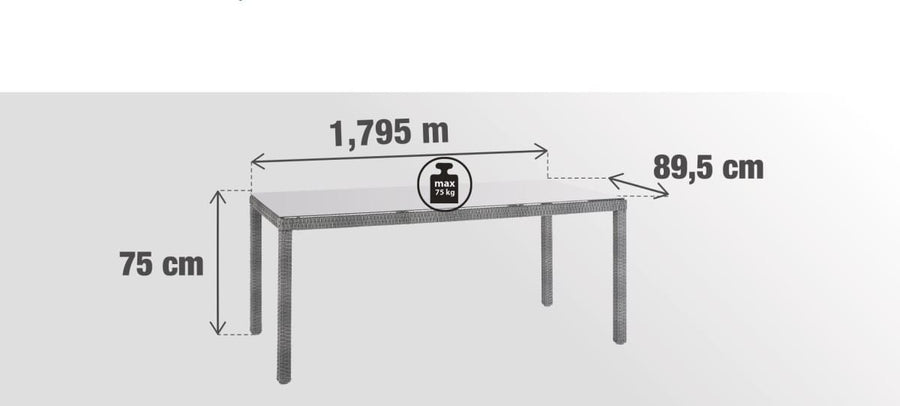 Bricocenter DAVOS NATERIAL TABLE 90X180X74 synthetic wicker aluminum and glass