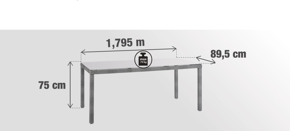 DAVOS NATERIAL TABLE 90X180X74 synthetic wicker aluminum and glass