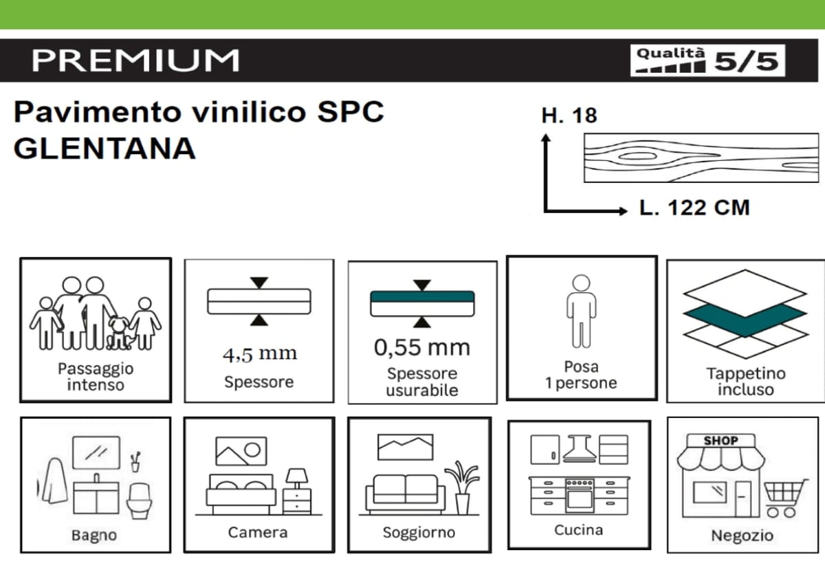 Bricocenter FLOOR SPC CLICK GLENTANA2 5.5MM 0.55MM 1.54M2