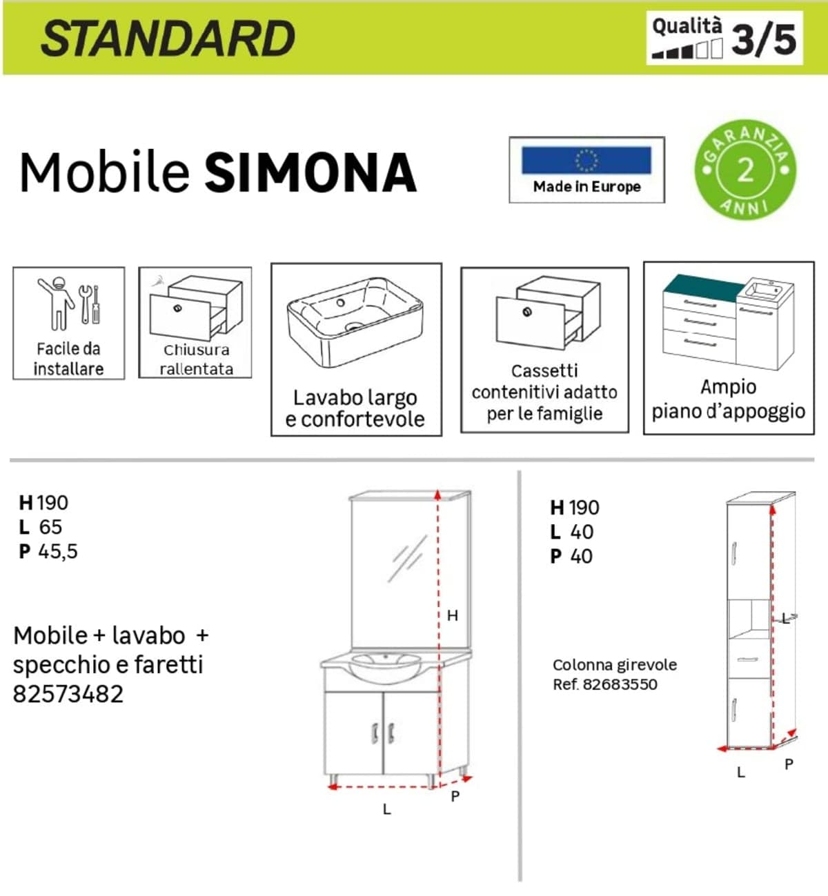 Bricocenter SIMONA 65 WHITE BATHROOM CABINET WITH MIRROR