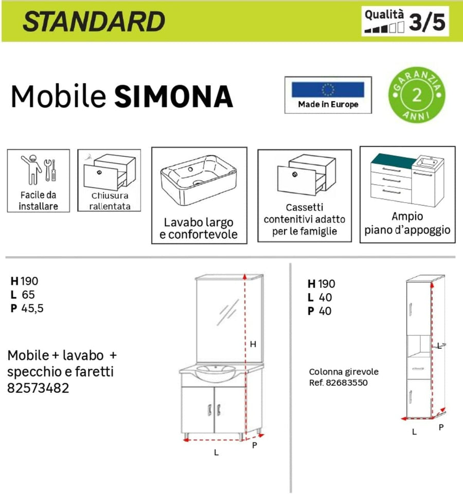 Bricocenter SIMONA 65 WHITE BATHROOM CABINET WITH MIRROR