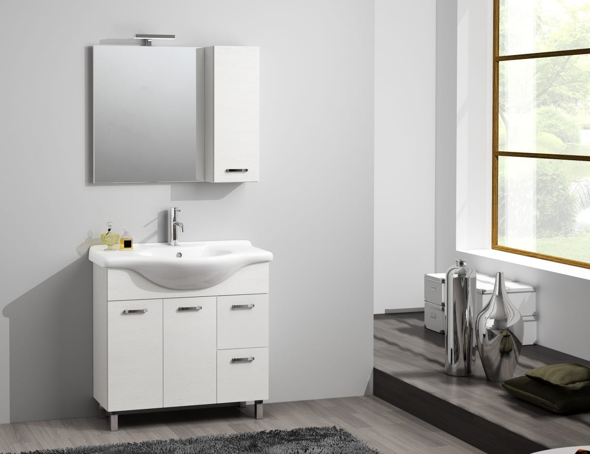 Bricocenter MOBILE BAGNO NICOLE BIANCO FRASSINO SPECCHIERA CON PENSILE L85