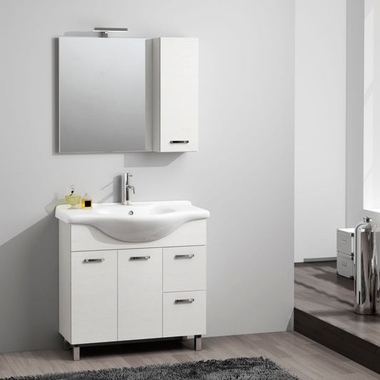 Bricocenter MOBILE BAGNO NICOLE BIANCO FRASSINO SPECCHIERA CON PENSILE L85