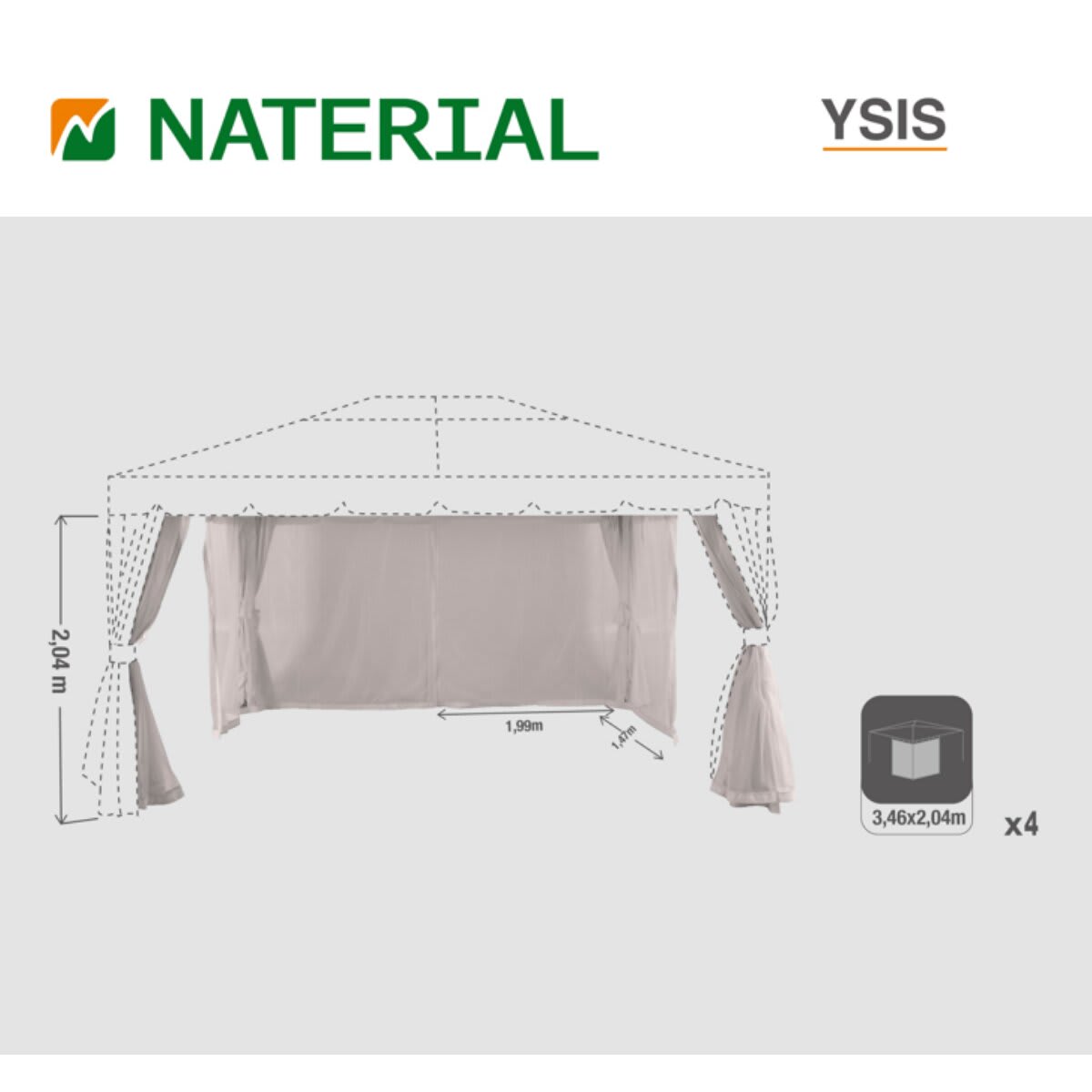 Bricocenter NATERIAL - SET OF 4 MOSQUITO NETS FOR GAZEBO YSIS NATERIAL TORTORA 3X4 M