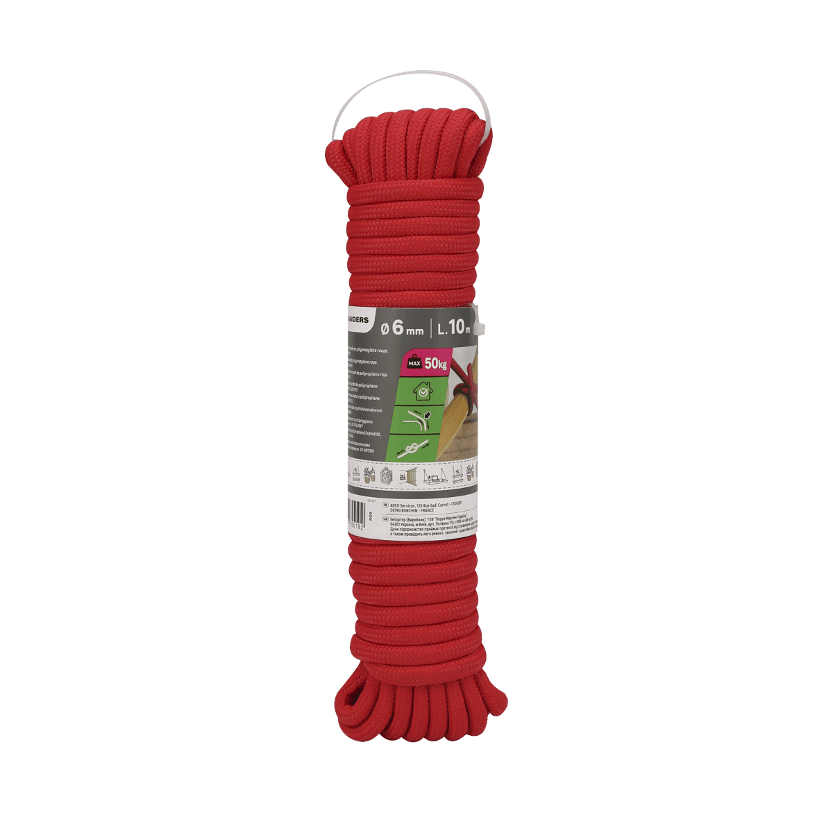 BRIGHT RED PP ROPE D6MM 10M
