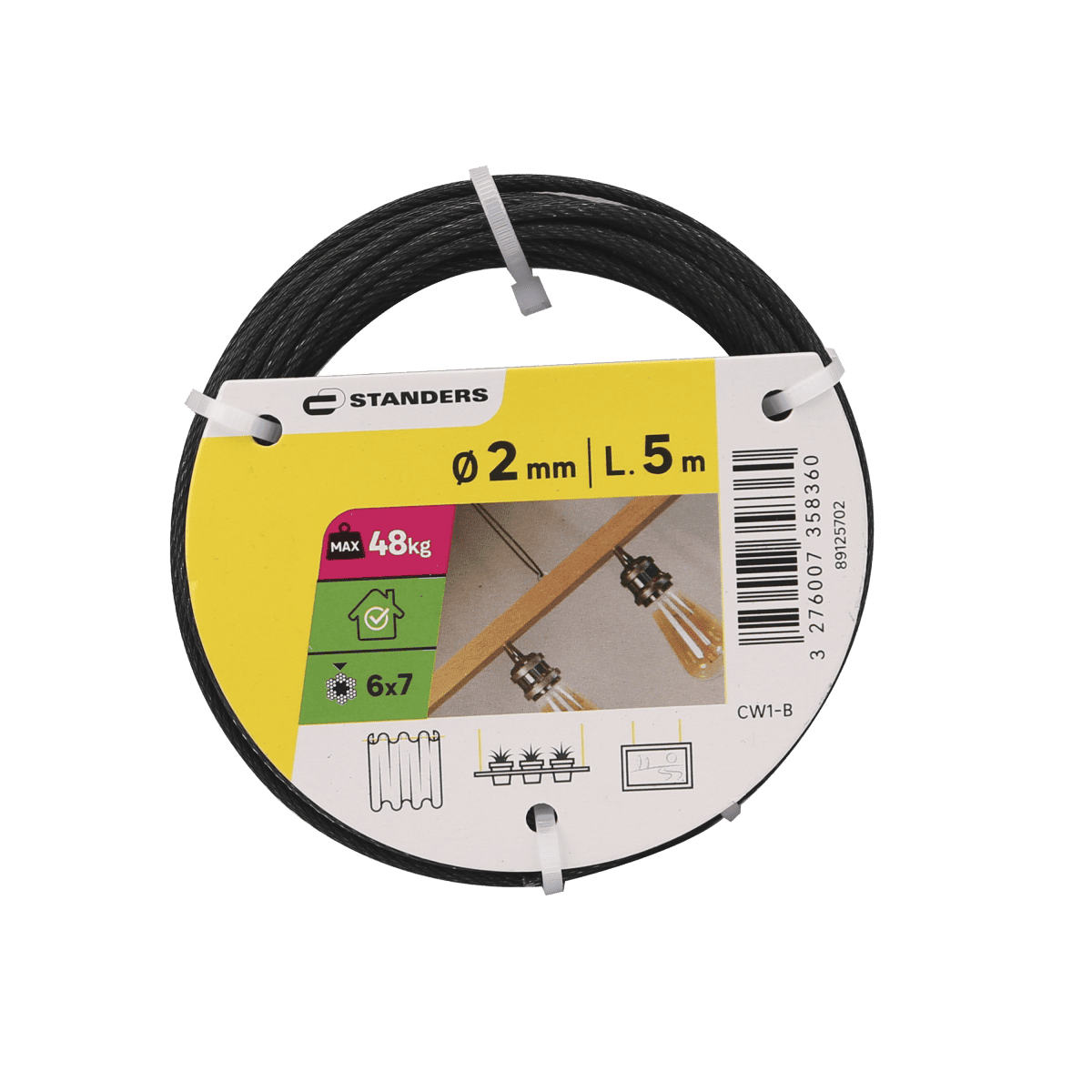 BLACK UNCOATED STEEL CABLE D2MM 5M