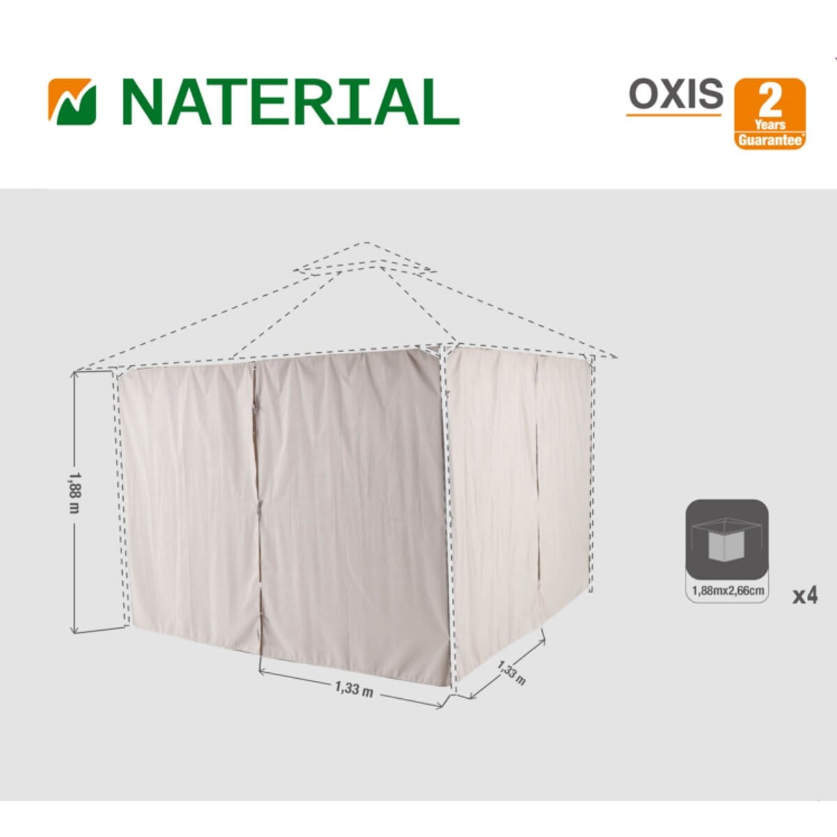 Bricocenter NATERIAL - Set of 4 replacement curtains for oxis naterial polyester gazebo 3X3 M