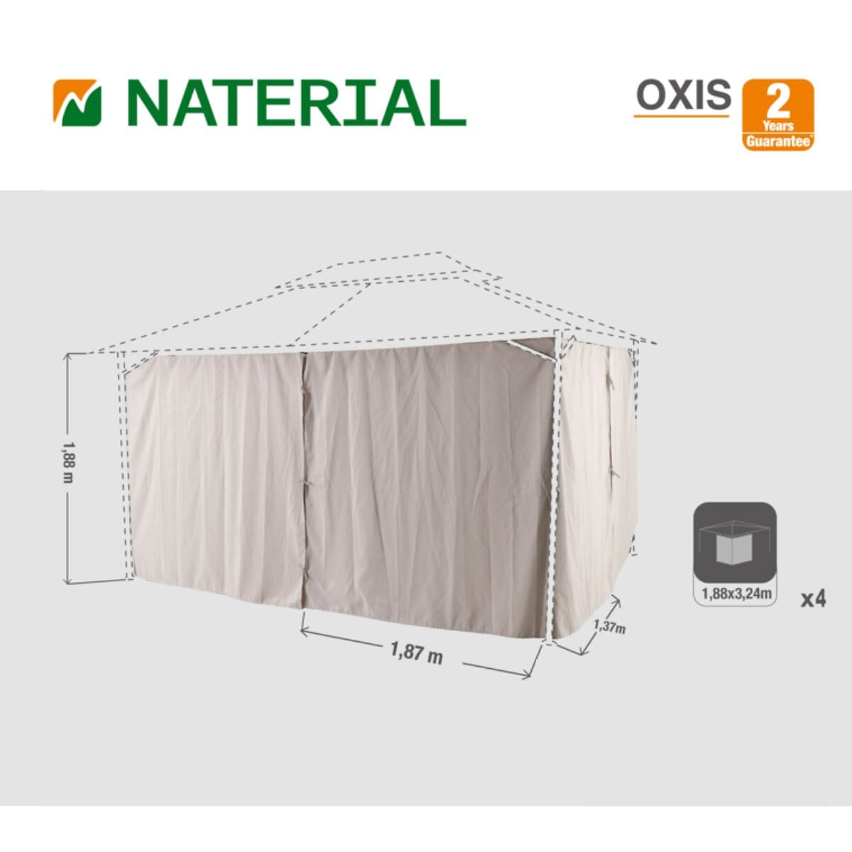 Bricocenter NATERIAL - Set of 4 replacement curtains for oxis naterial polyester gazebo 3 X 4 M