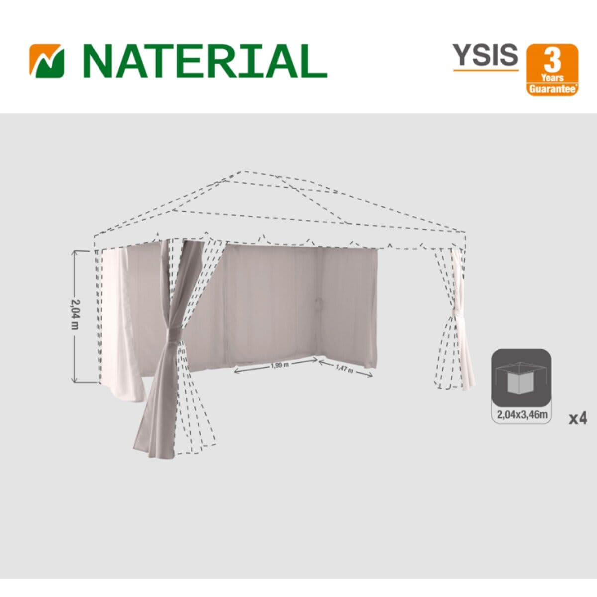 Bricocenter NATERIAL - Set of 4 replacement curtains for YSIS NATERIAL TORTORA polyester gazebo - 3X4 M