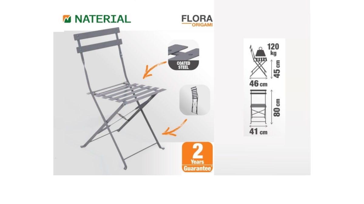 FLORA NATERIAL FOLDING CHAIR ANTHRACITE STEEL 41X47XH80