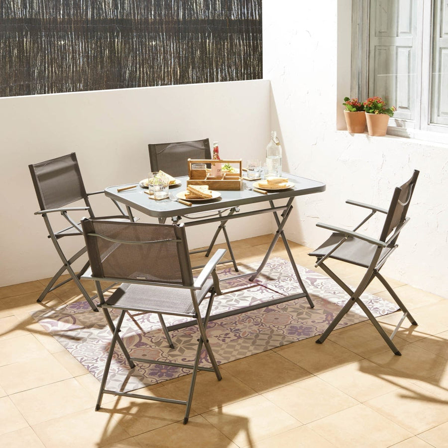 Bricocenter EMYS NATERIAL STEEL FOLDING CHAIR WITH ARMRESTS ANTHRACITE TEXTILENE SEAT 52X54XH83