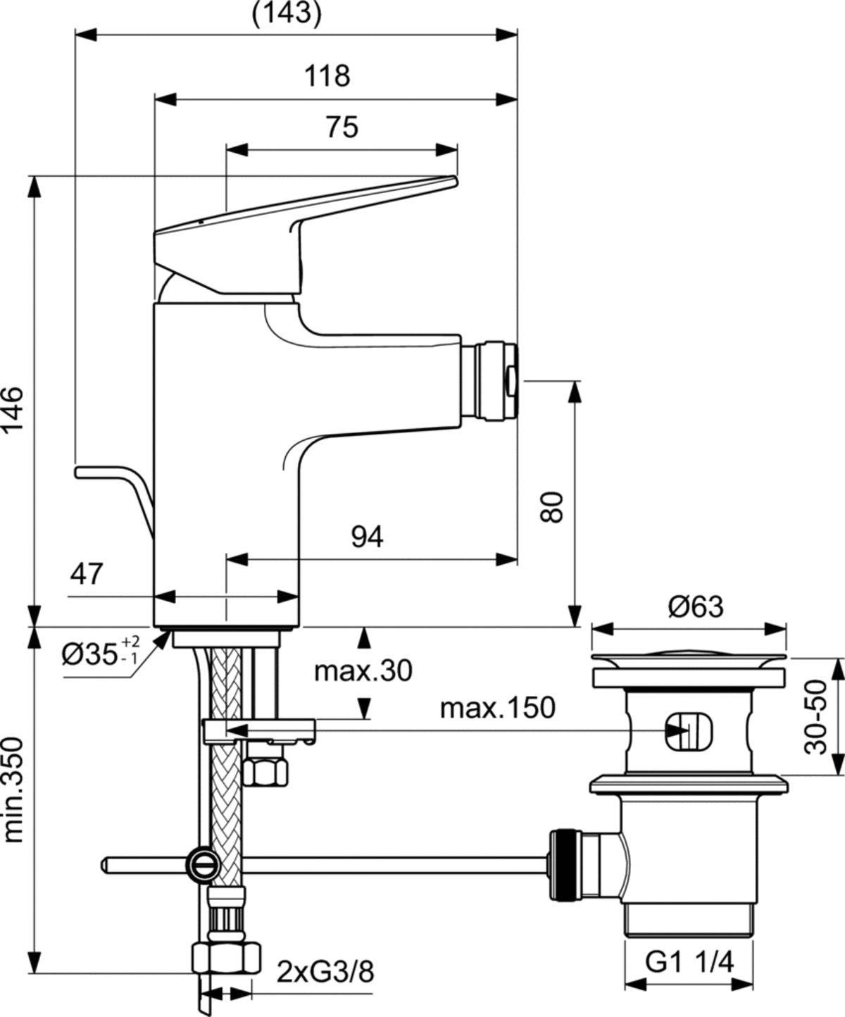 CERAPLAN CHROME BIDET MIXER IDEAL STANDARD