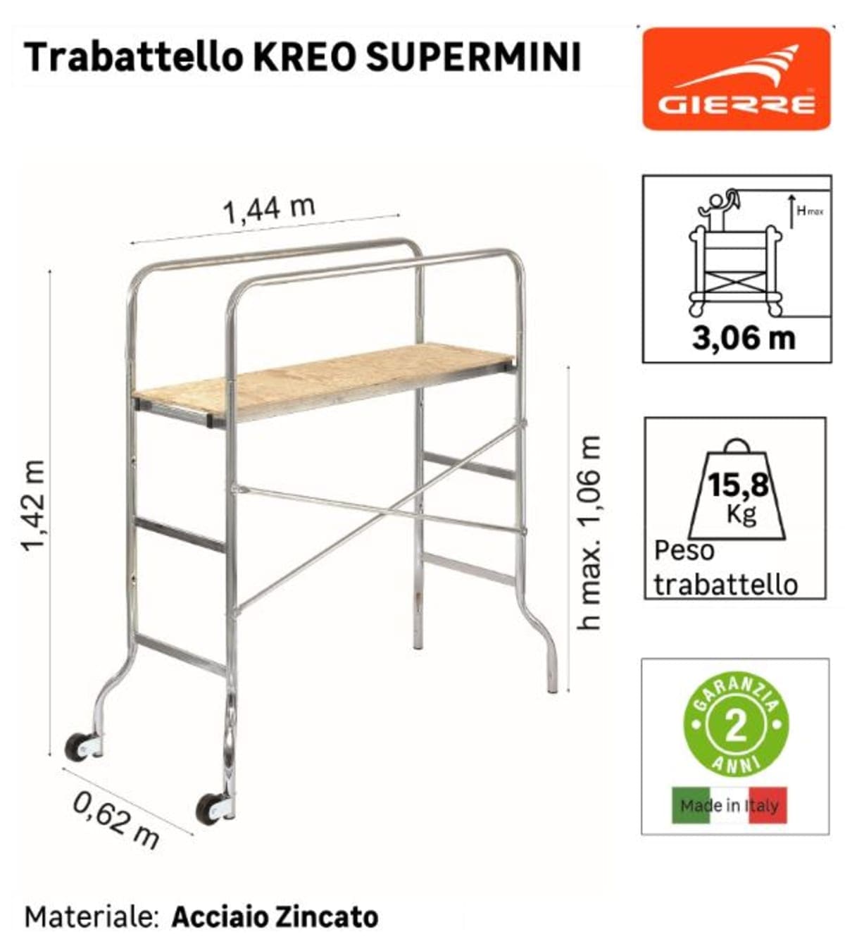 Bricocenter TRABATTELLO MINI CON PIANO LEGNO PORTATA 120KG