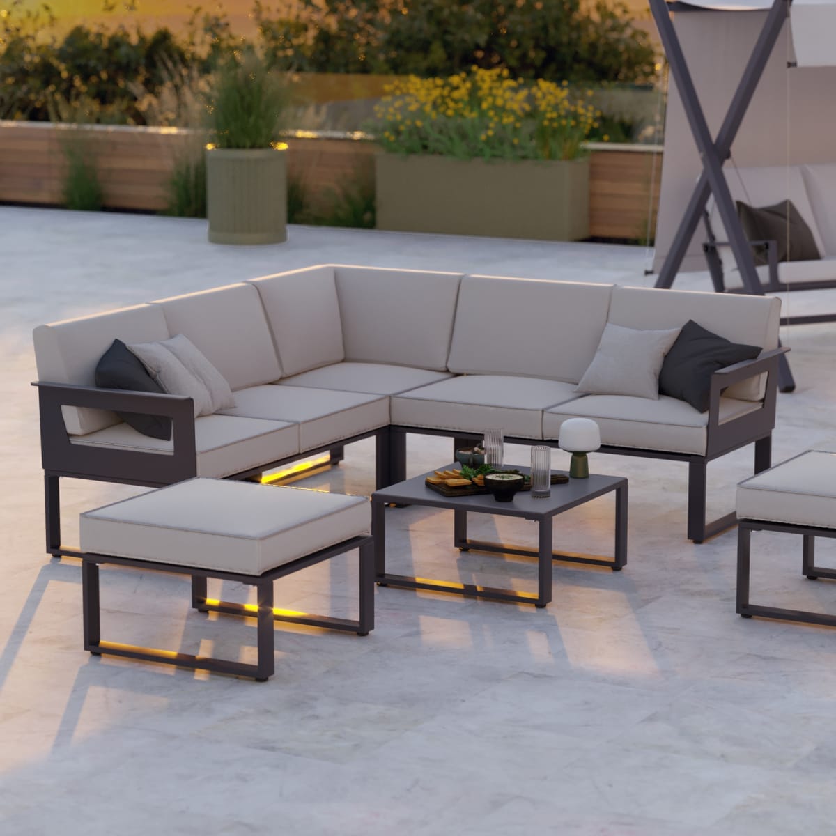 Bricocenter COFFE SET ODYSSEA CORNER NATERIAL SOFA ALUMINIUM COFFEE TABLE + 2 SEATS