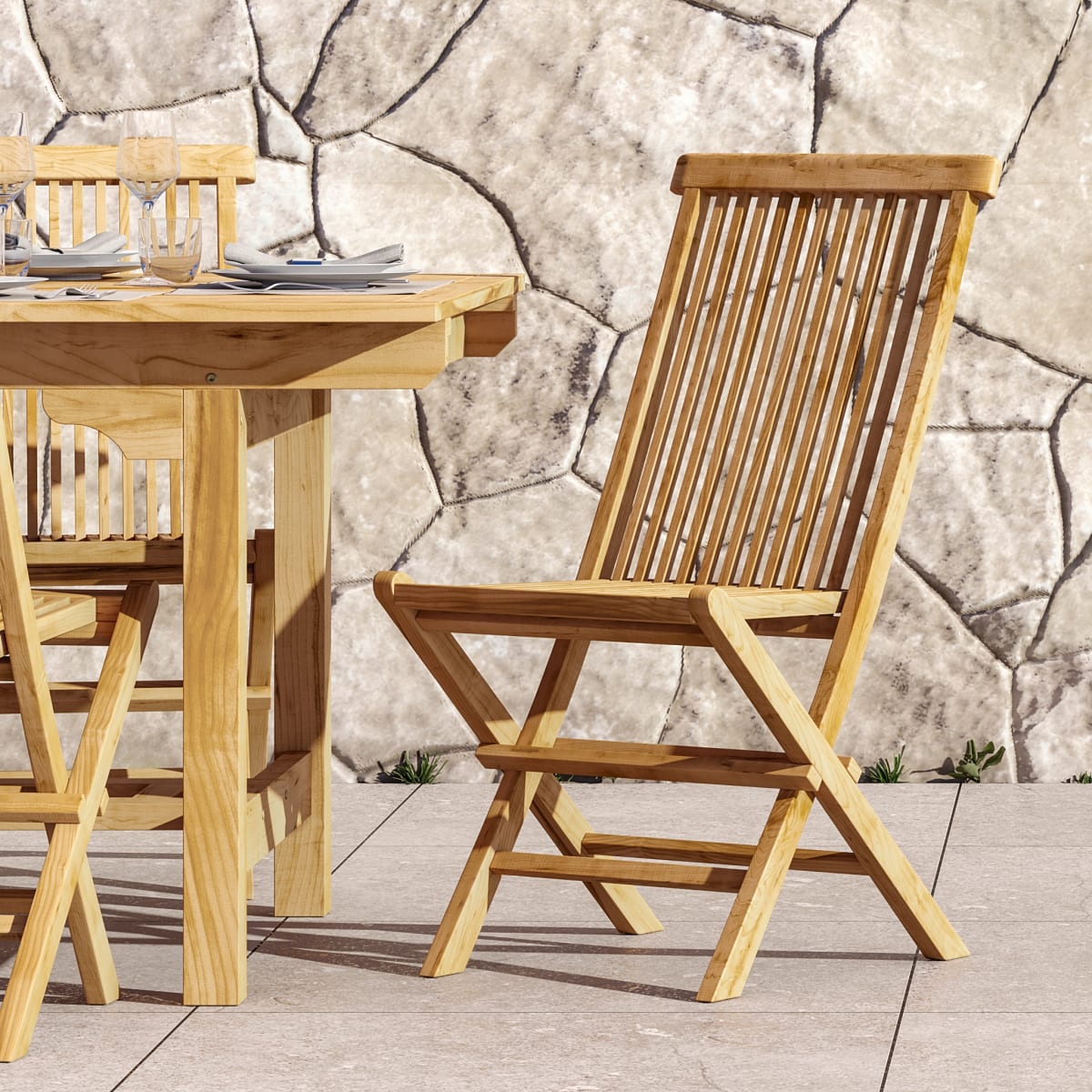 ANTEA ORIGAMI NATERIAL Set 2 chairs in teak 61X48X88