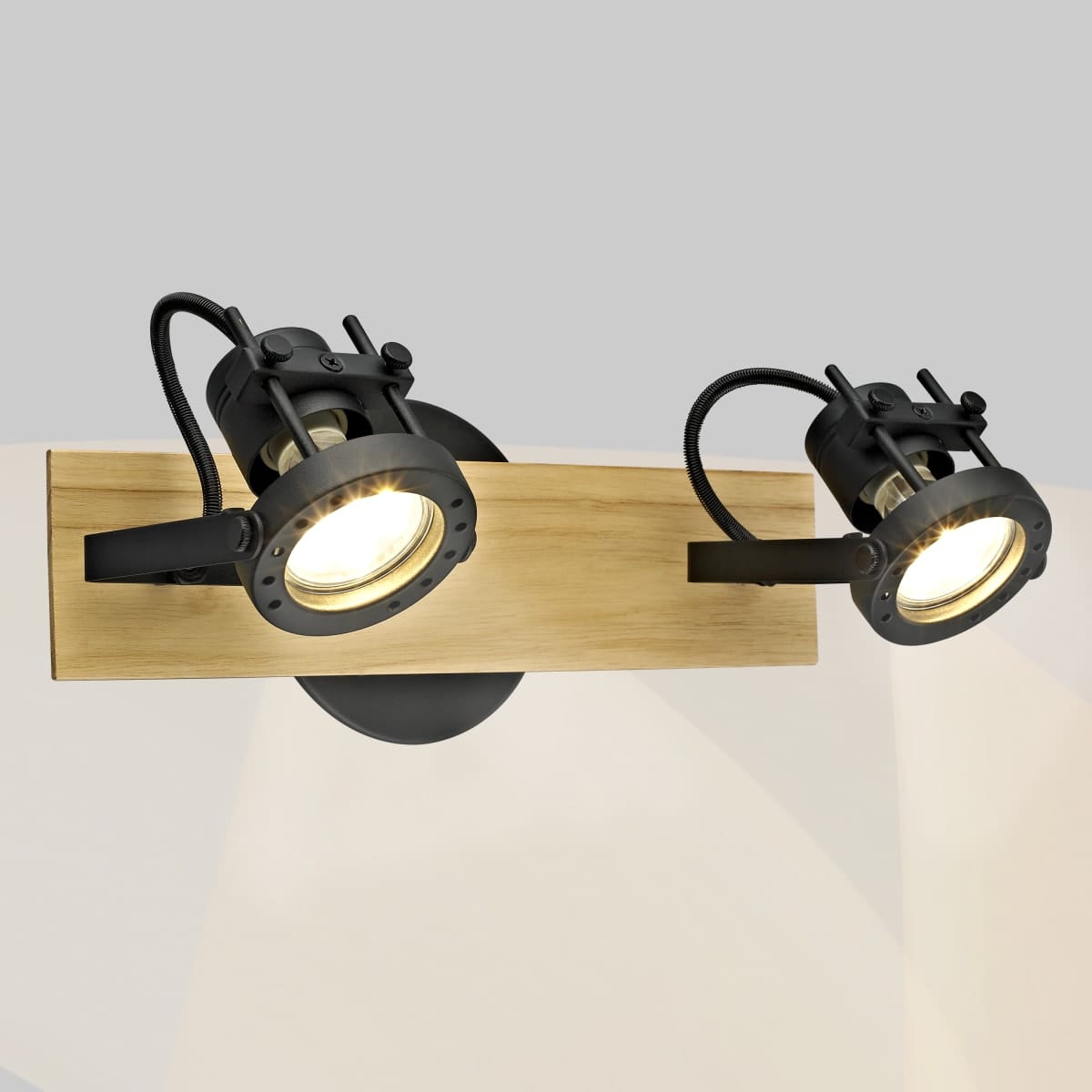 Bricocenter FARETTI TECHNIC METALLO NERO E LEGNO 31.5X12X14.6CM 2XGU10=35W