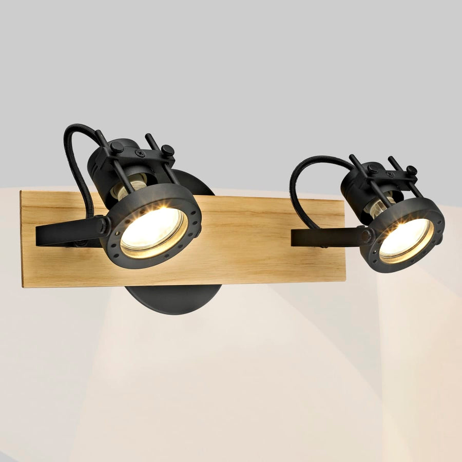 Bricocenter FARETTI TECHNIC METALLO NERO E LEGNO 31.5X12X14.6CM 2XGU10=35W