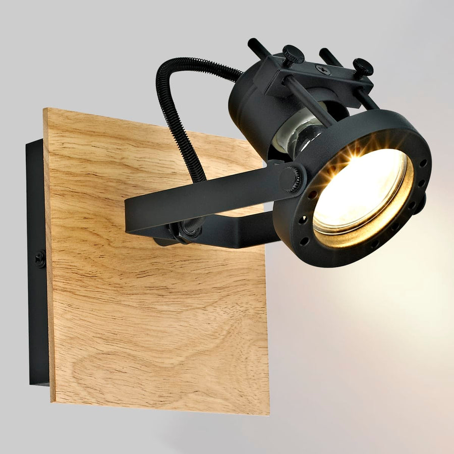 Bricocenter TECHNIC SPOTLIGHT METAL BLACK AND WOOD 12.5X14.5X12.5CM GU10=35W