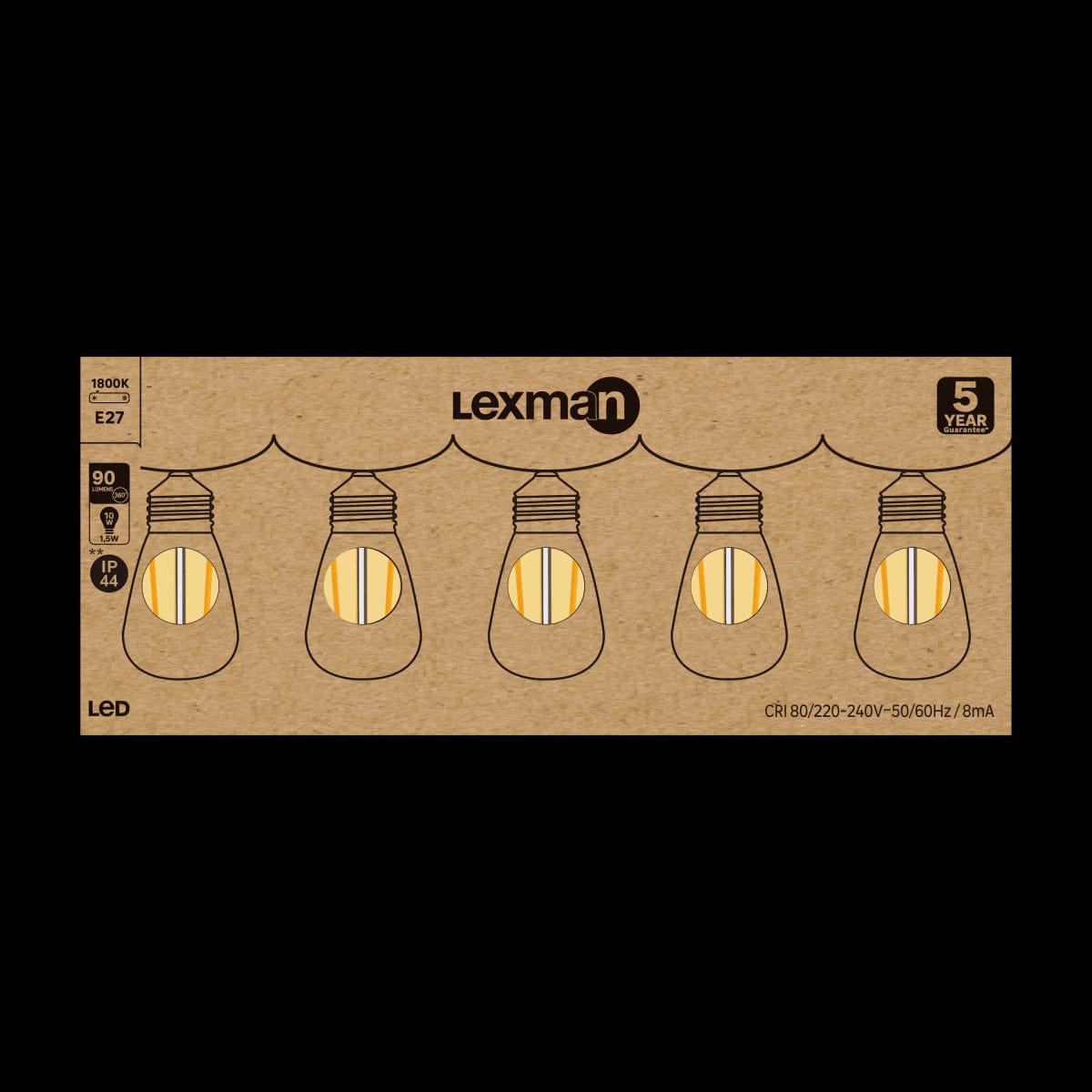 5 LED BULBS FOR GARLAND E27=25W AMBER PEAR IP44