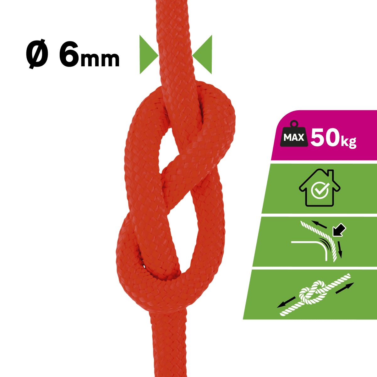 BRIGHT RED PP ROPE D6MM 10M
