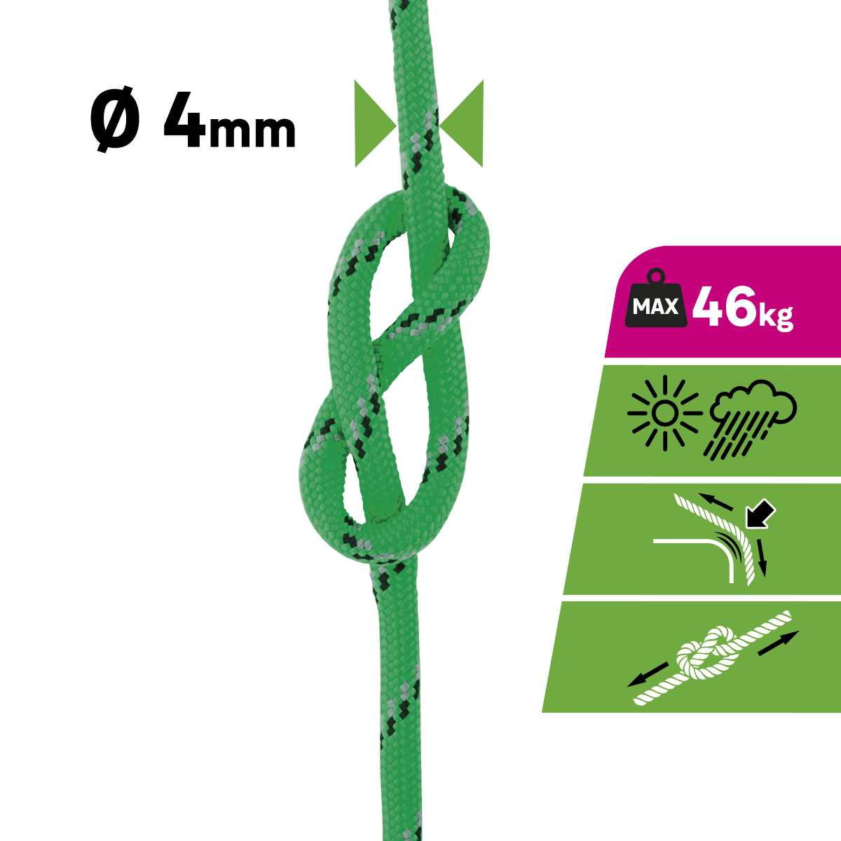 GREEN BRAIDED PP ROPE 4MM 20M