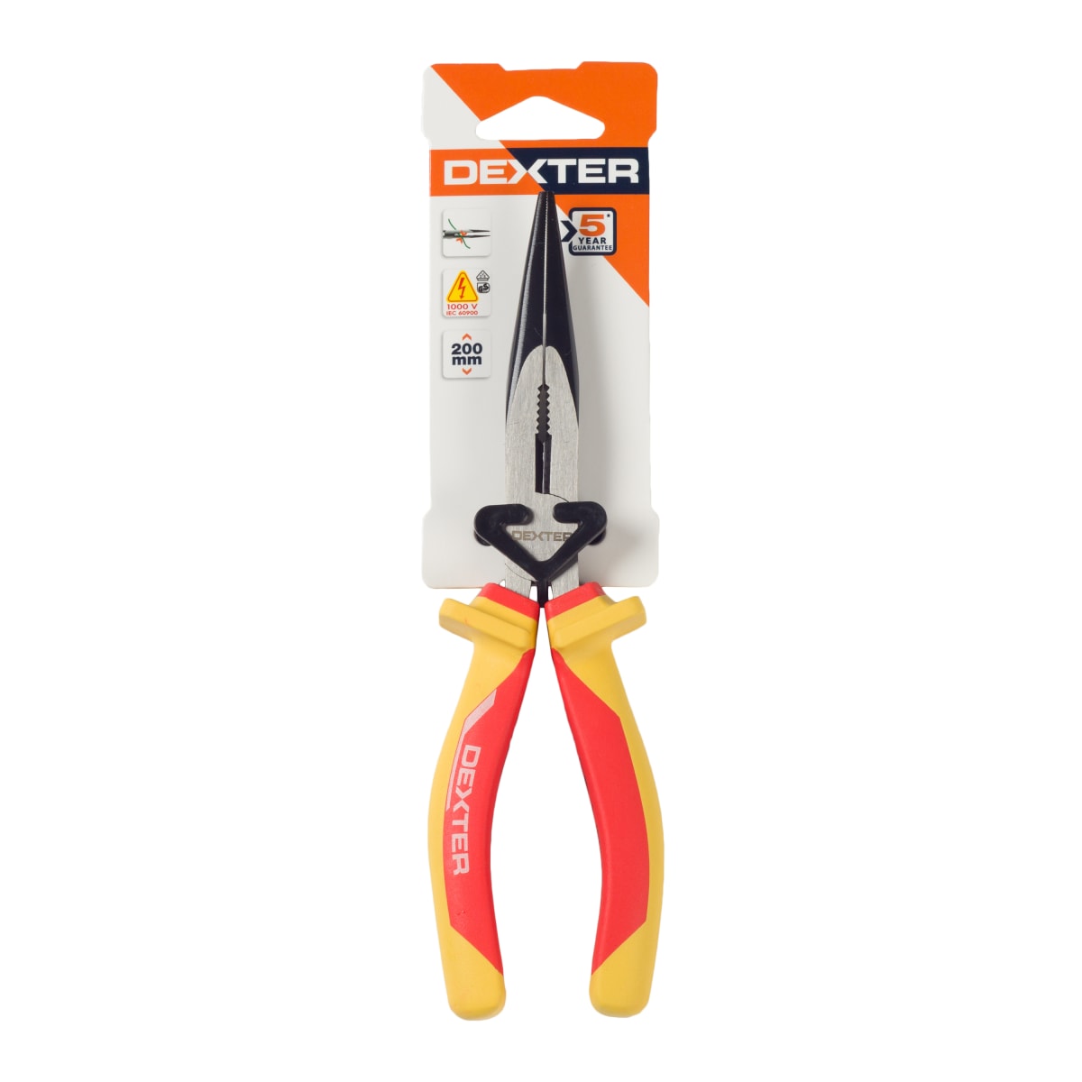 DEXTER FLAT NOSE PLIERS 200MM CHROME VANADIUM INSULATED