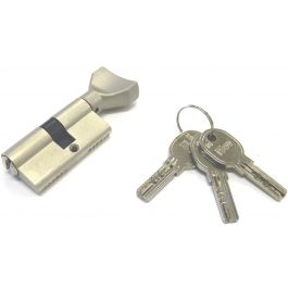 SHAPED CYLINDER WITH KNOB 70MM, CENTRE DISTANCE A 30MM, CENTRE DISTANCE B 40MM, BRASS/NICKEL