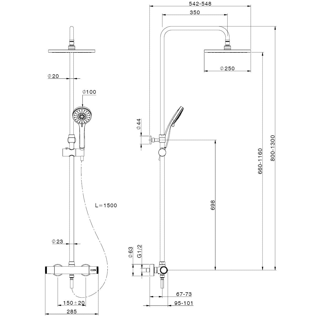 Bricocenter SIRYO SHOWER KIT WITH THERMOSTAT SHOWER HEAD DIA 25 CM CHROME