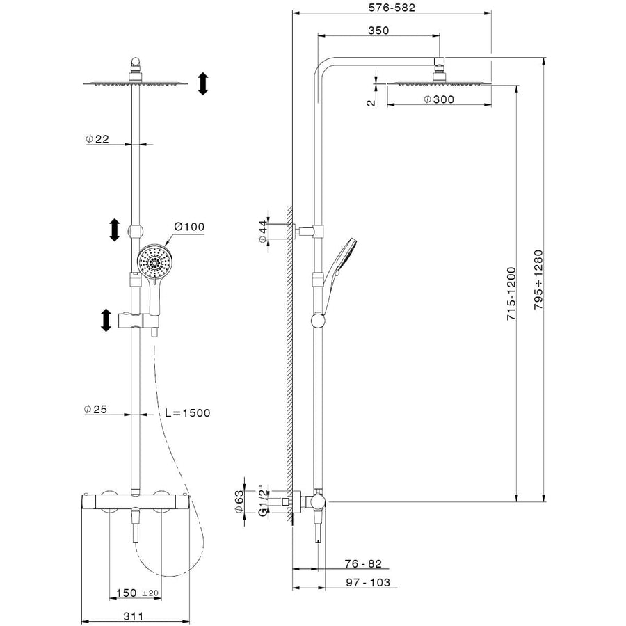 Bricocenter KIT DOCCIA TAYRONA C/TERMOSTATICO NERO OPACO SOFFIONE DIAM. 30 CM