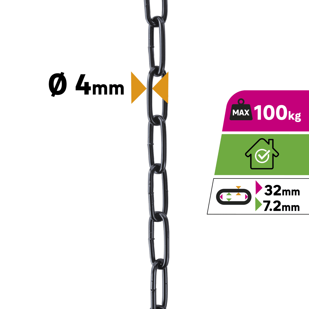 LONG LINK CHAIN AC ZN BLACK D4MM 2.5M