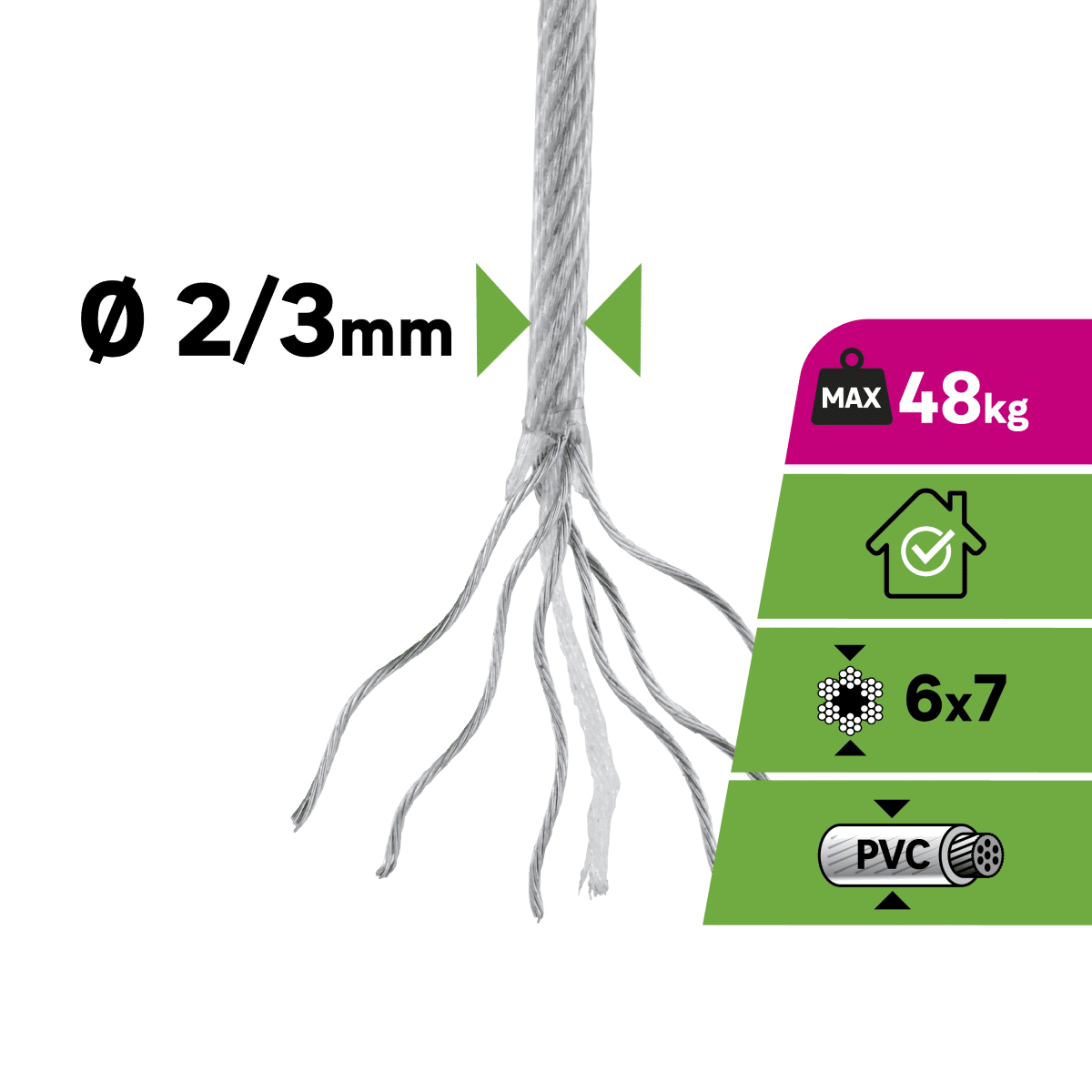 STEEL ZIN PLASTIC COATED CABLE D2MM/3MM 10M