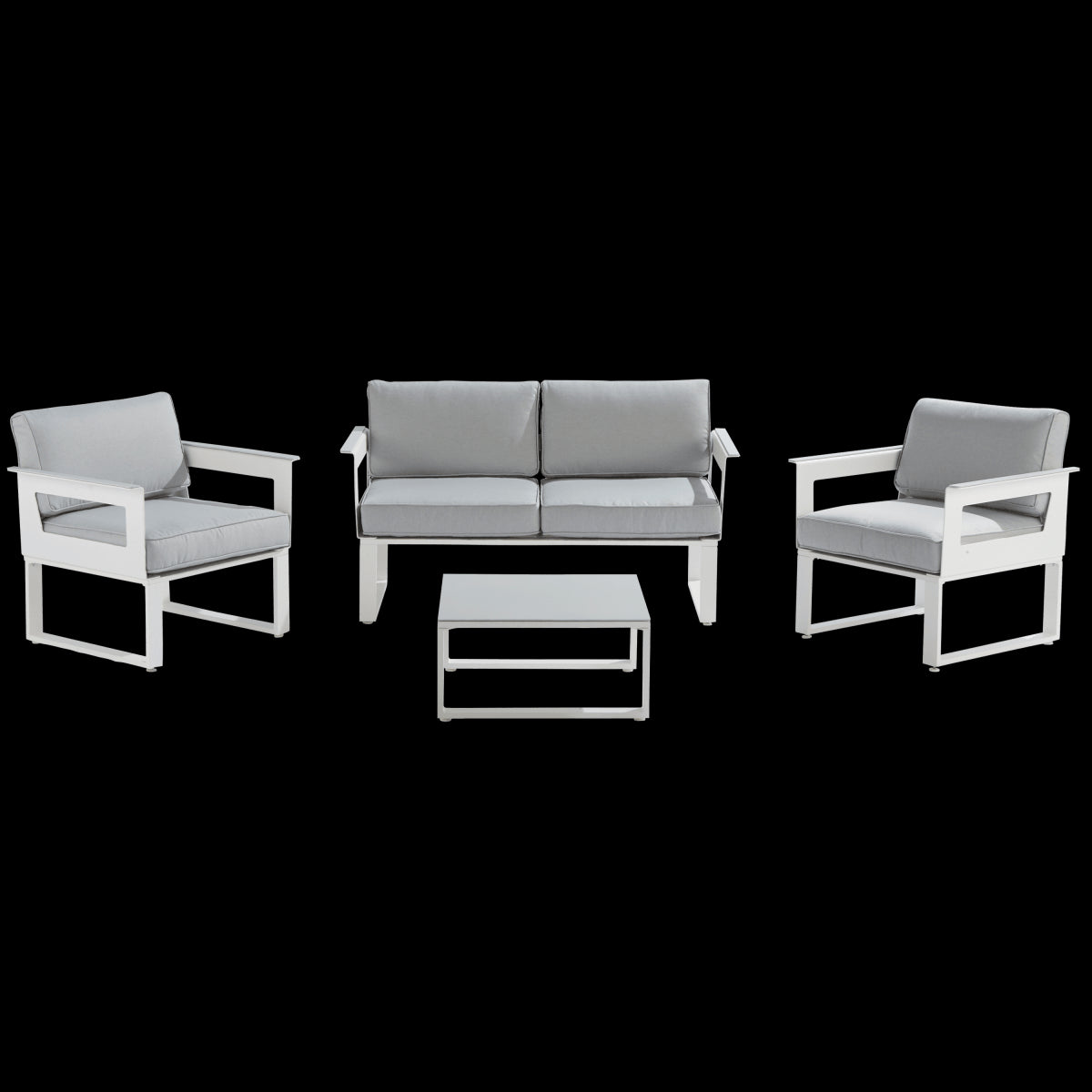 COFFEE SET NATERIAL ODYSSEA SOFA 2 ARMCHAIRS AND ALUMINIUM TABLE WHITE