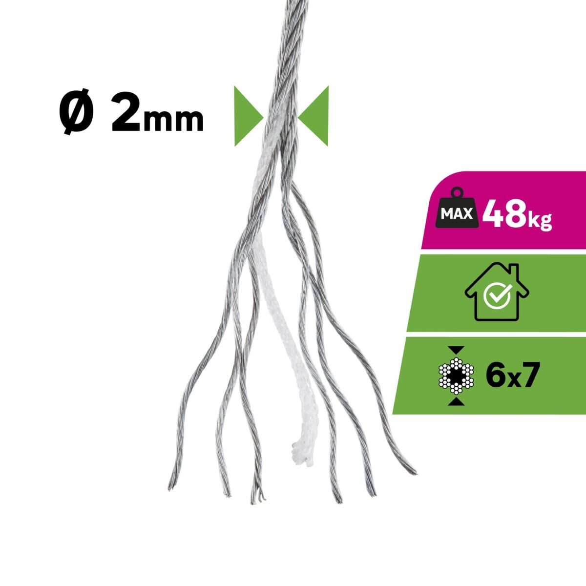 GALVANISED STEEL CABLE D2MM 10M