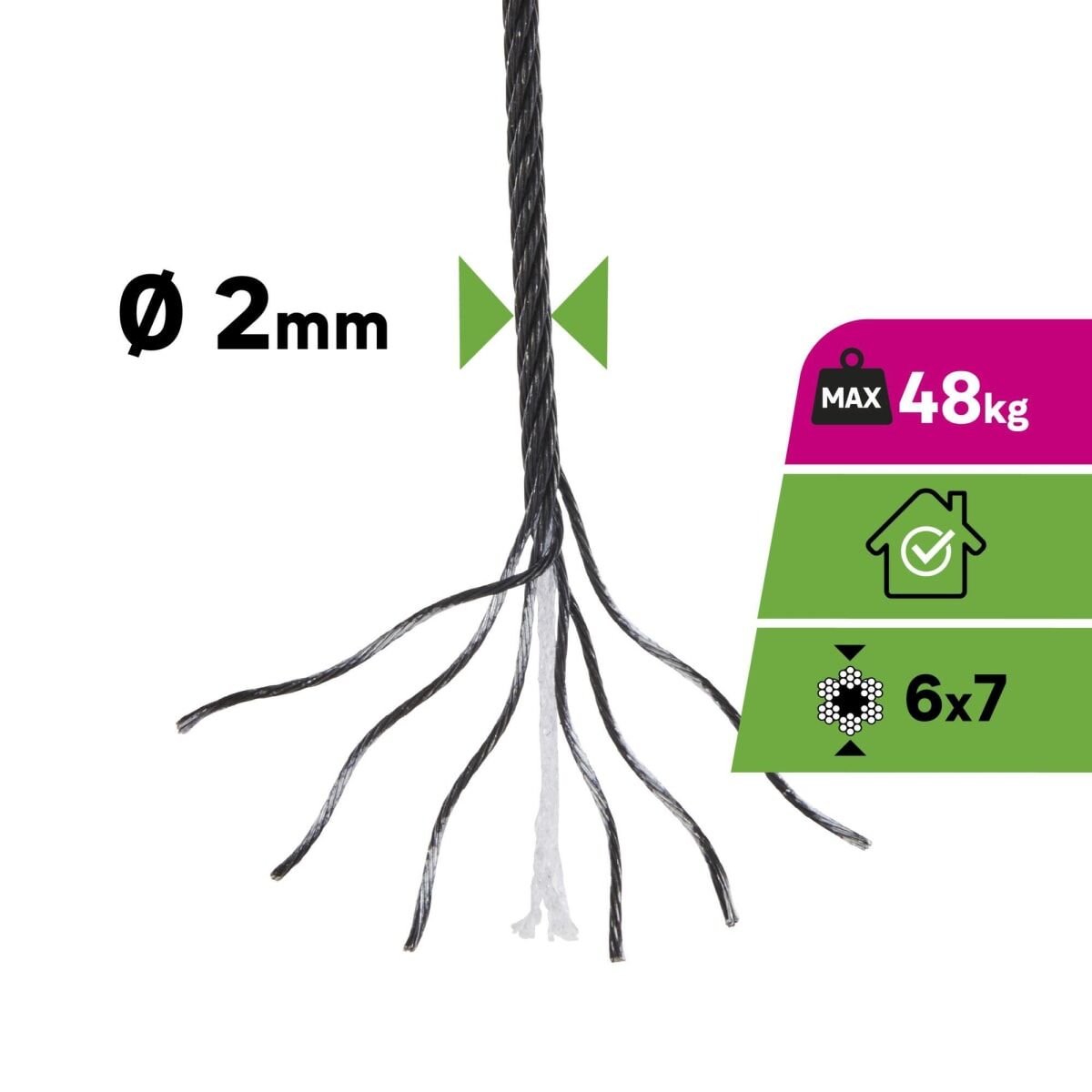 BLACK UNCOATED STEEL CABLE D2MM 5M