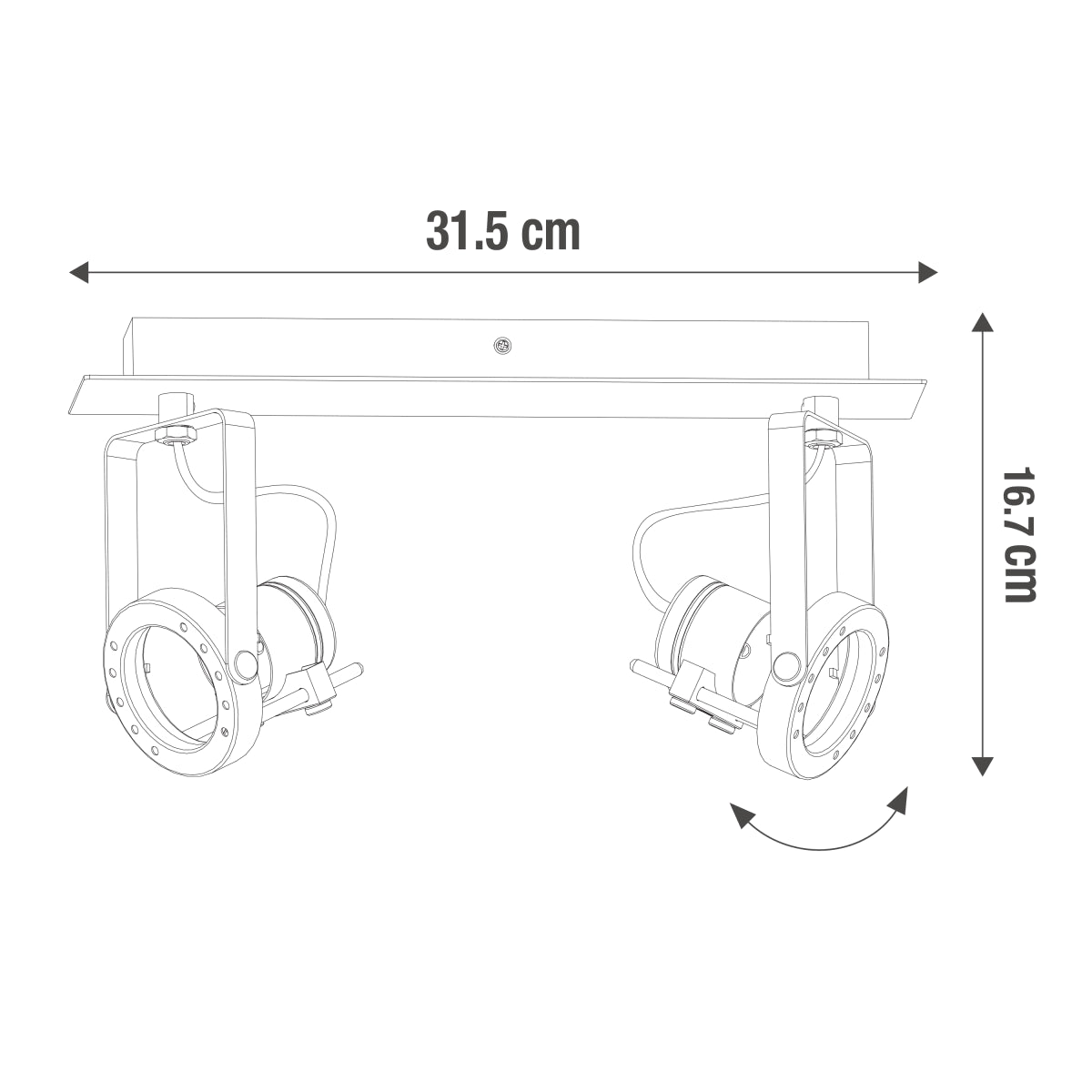 FARETTI TECHNIC METALLO NERO E LEGNO 31.5X12X14.6CM 2XGU10=35W