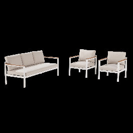 COFFEE SET NATERIAL 5 SEATER ORIS II ALUMINIUM EUCALYPTUS WHITE WITH BEIGE CUSHIONS