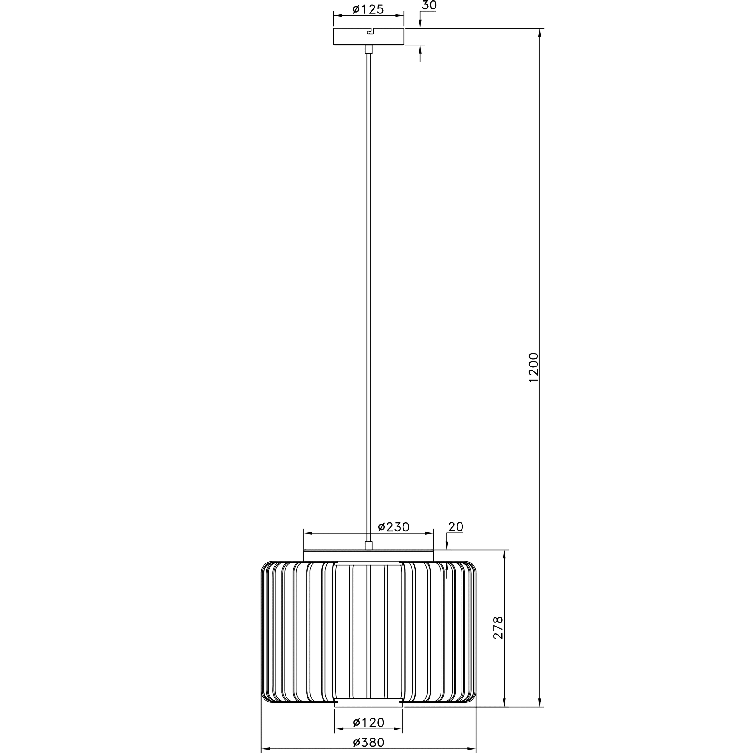 Pecan metal and bamboo chandelier, d38 cm, E27 = 50W