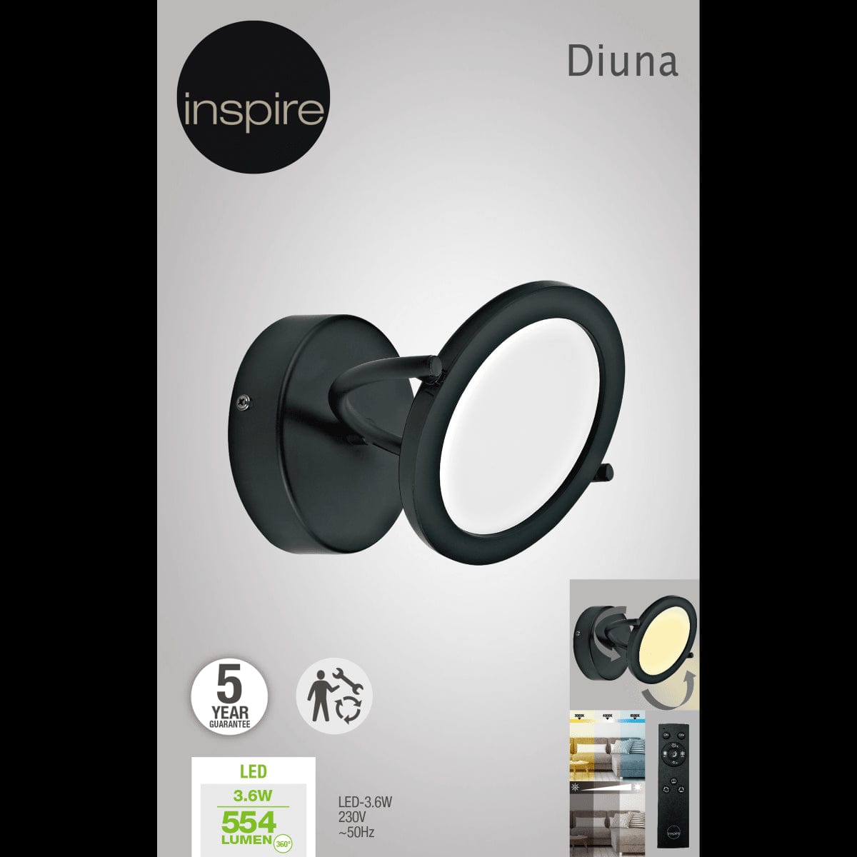 Bricocenter FARETTO DIUNA METALLO NERO 12X11X14CM LED 4.8W CCT DIMMERABILE