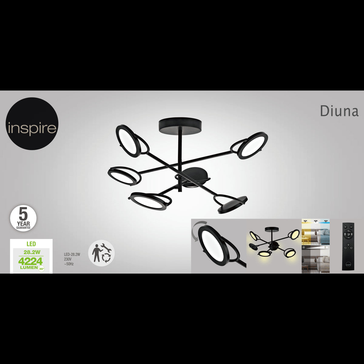 DIUNA CHANDELIER 53X14X40CM METAL BLACK LED 4332LM CCT DIMMABLE